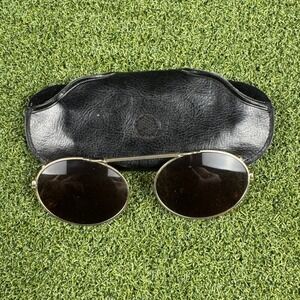 Vintage Folding Pince-Nez Sunglasses Gold Tone Brown Lenses w Case